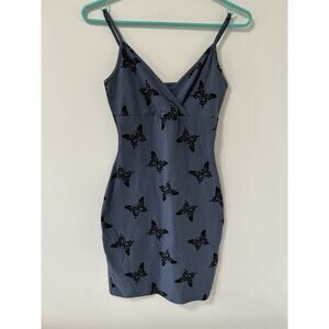 Y2K 90's Butterly‎ Mini Dress Blue Babydoll Surplice Stretch Size XS Whimsy